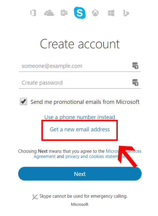 create new skype account