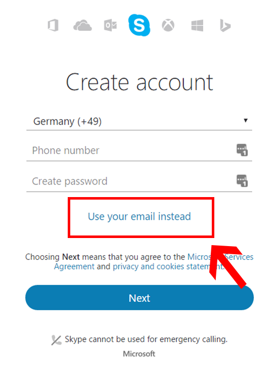 Create a new Skype ID page