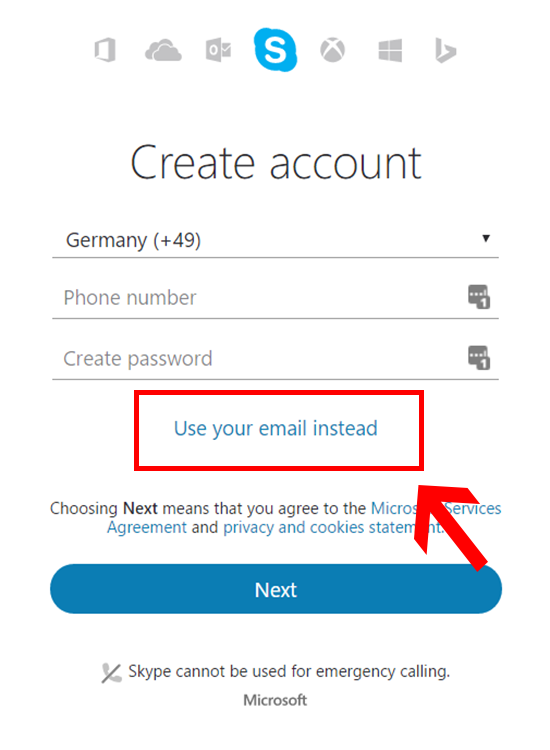 create new account in skype